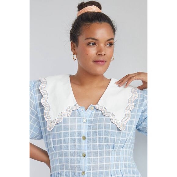 NWT Plenty by Tracy Reese Embroidered Plaid Blouse blue & white size 2X - Picture 2 of 12